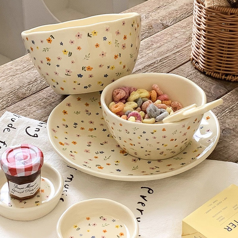 Original flower language ceramic bowl thickened high appearance level rice bowl plate household dishes