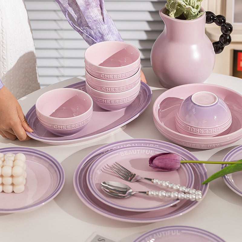 Underglaze Bowl Set Plate Advanced gradient purple ceramic tableware set plate and bowl set