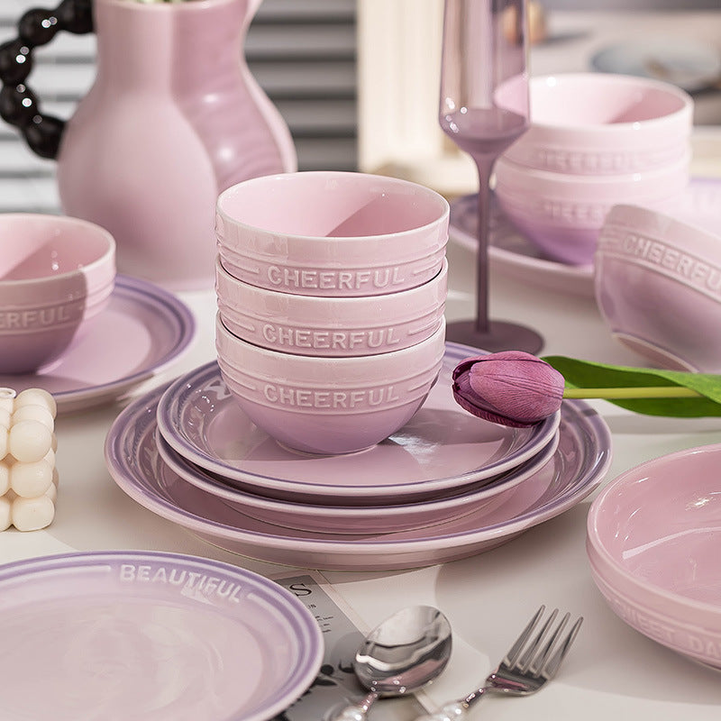 Underglaze Bowl Set Plate Advanced gradient purple ceramic tableware set plate and bowl set