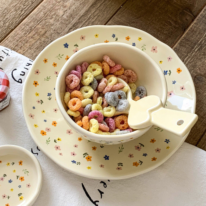 Original flower language ceramic bowl thickened high appearance level rice bowl plate household dishes