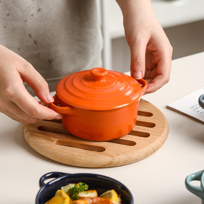 Light luxury ceramic with cover double ear small soup bowl for family children's bird's nest steamed egg stew bowl