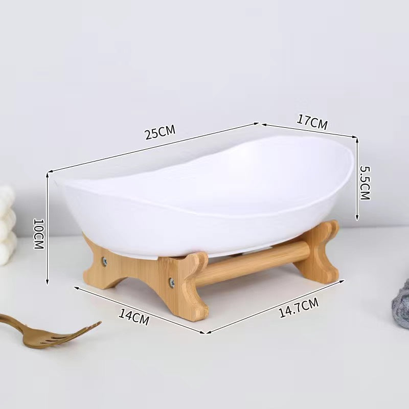 Creative multi-layer bamboo and wood frame ceramic fruit tray household snack candy tray