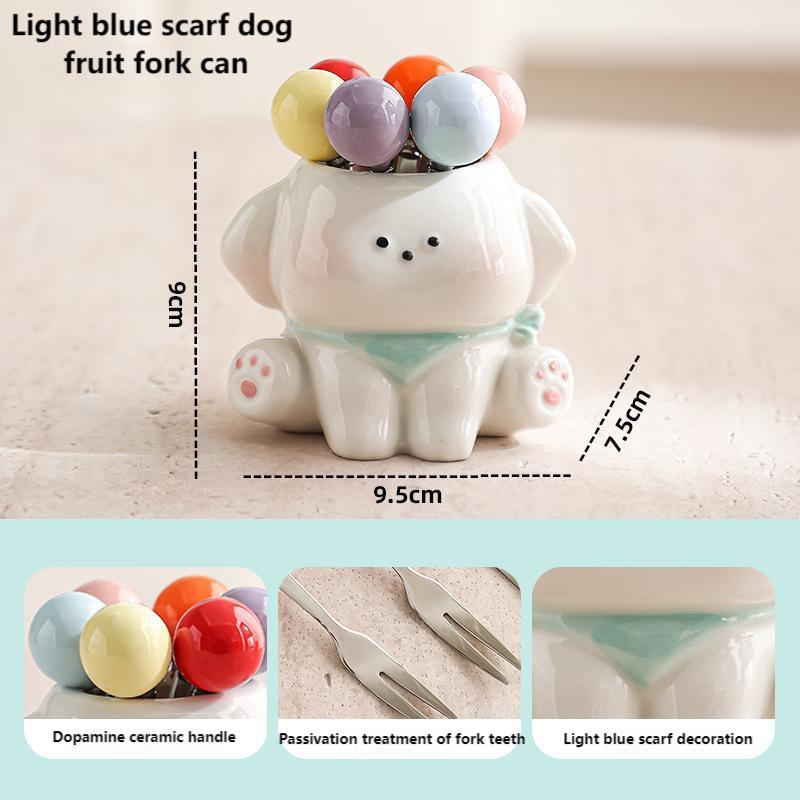 Dog fruit fork household stainless steel light luxury high sense storage jar set children's safety fork fruit tag