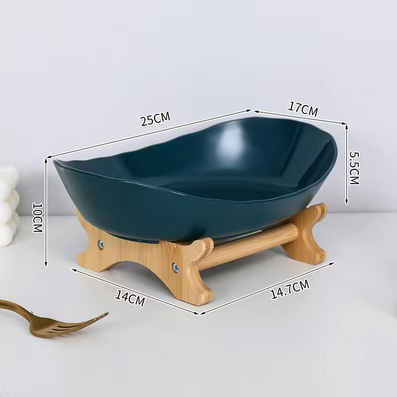 Creative multi-layer bamboo and wood frame ceramic fruit tray household snack candy tray