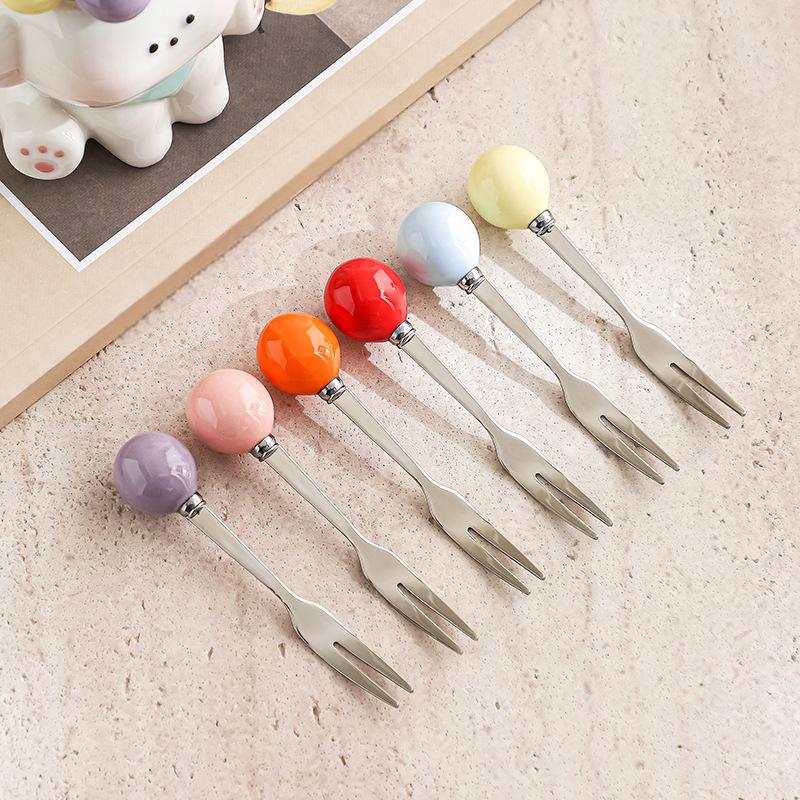 Dog fruit fork household stainless steel light luxury high sense storage jar set children's safety fork fruit tag