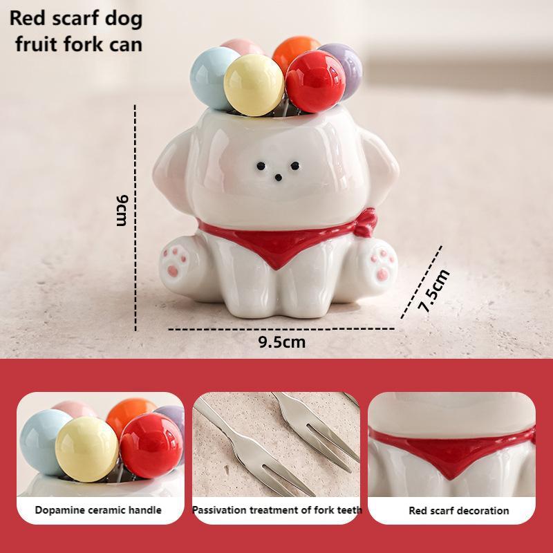 Dog fruit fork household stainless steel light luxury high sense storage jar set children's safety fork fruit tag
