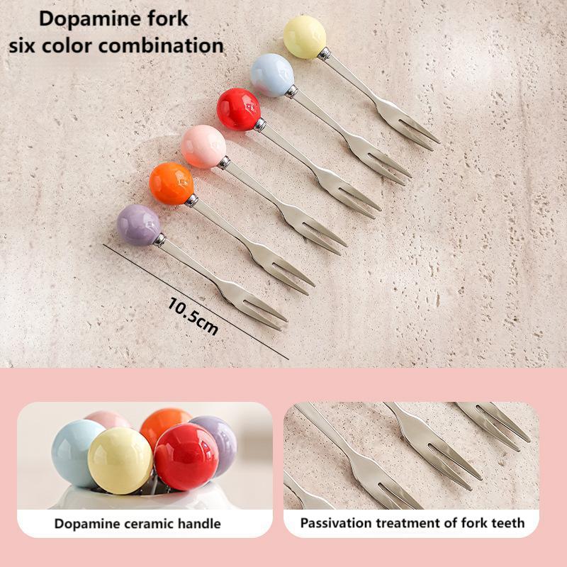 Dog fruit fork household stainless steel light luxury high sense storage jar set children's safety fork fruit tag